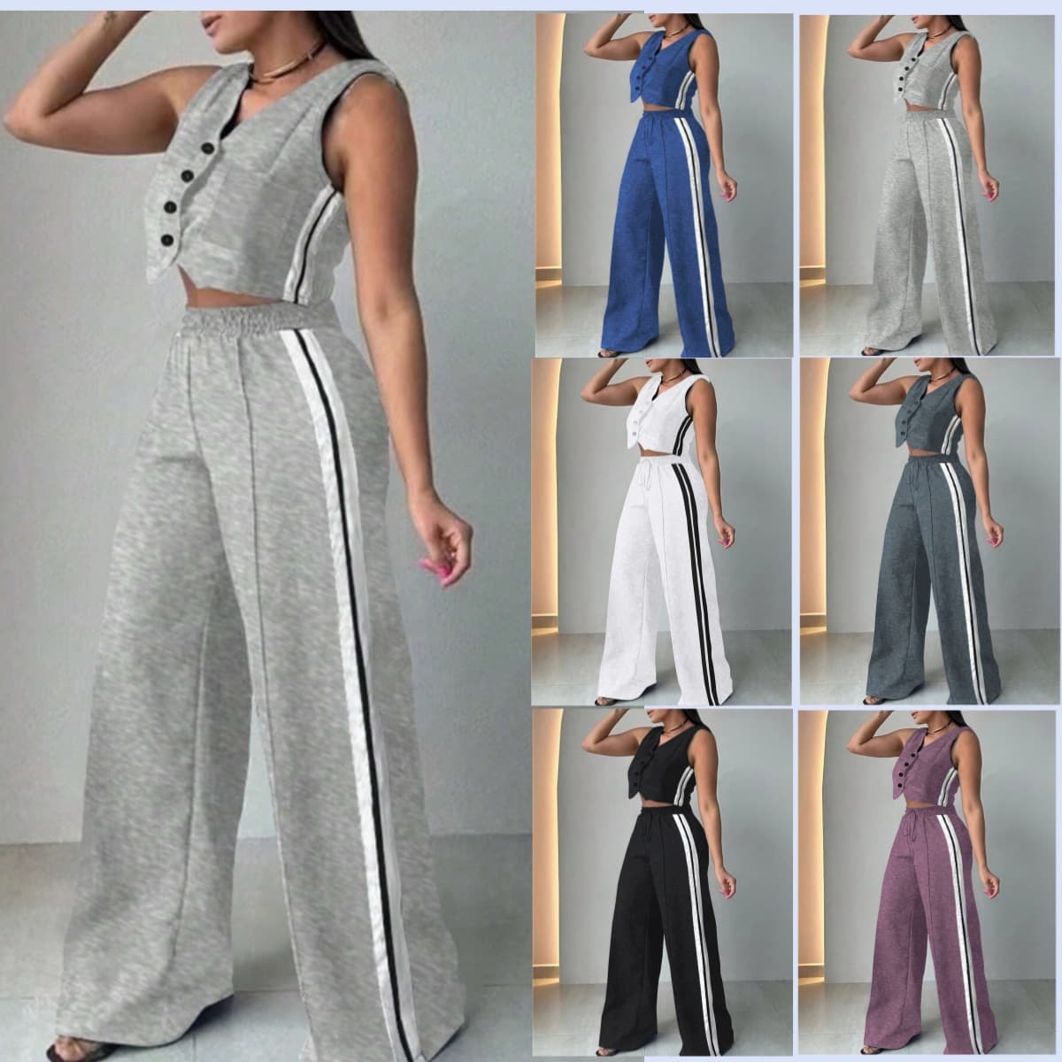 Women's Clothing New Fashion Women's Pocket Sleeveless Nine Point Pants Suit