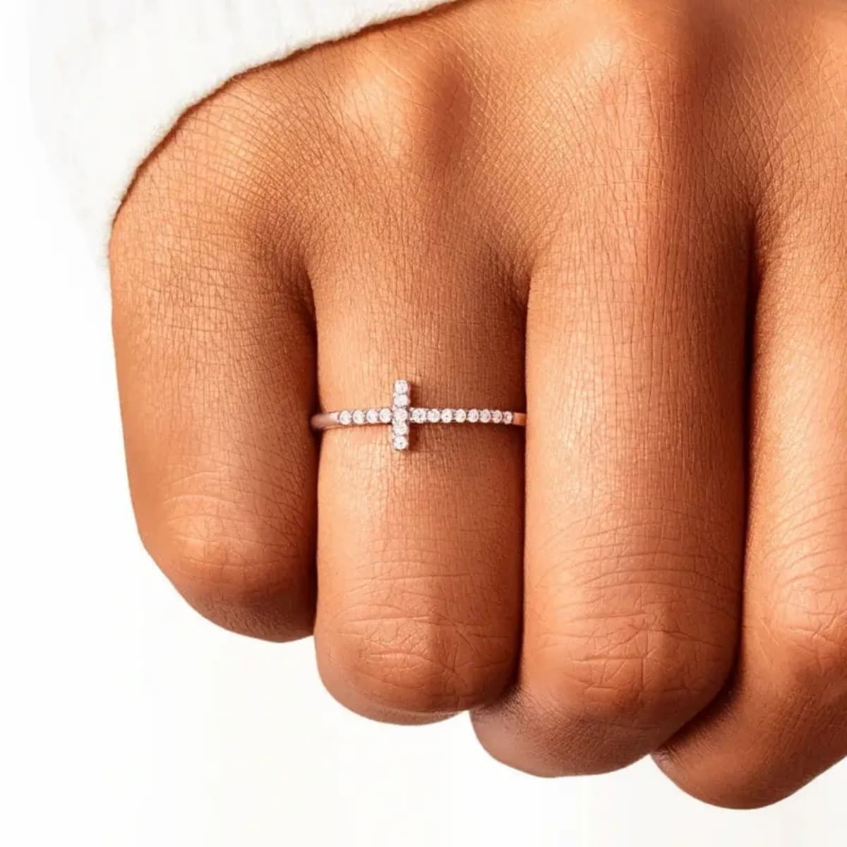 European And American Minimalist Style Broken Row Diamond Cross Ring For Women Simple Trendy Design Hand Jewelry