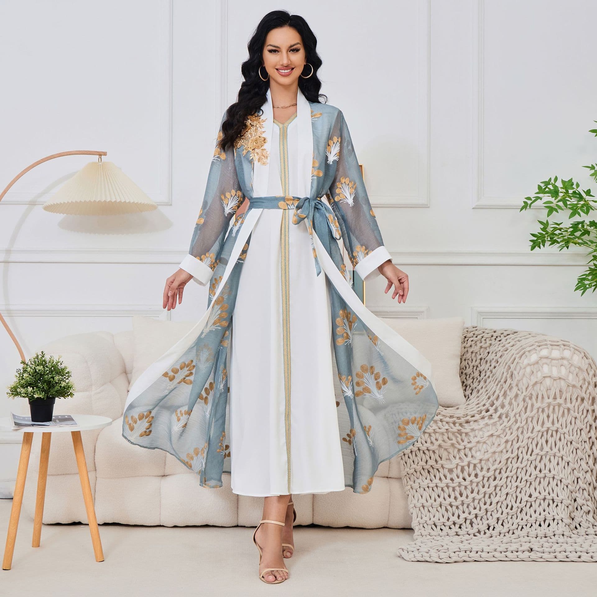 Women's Clothing Middle Eastern commuter ethnic style new embroidered sequin two piece Muslim dress for women