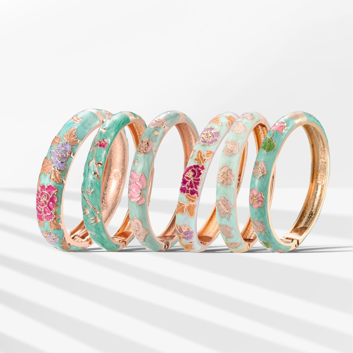 Ethnic Style Green Series Flower Bracelet Chinese Style Peony Bracelet Enamel Oil Drip Lotus Bracelet Female