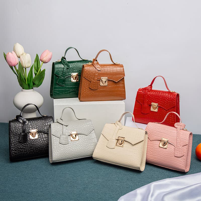 Crocodile pattern Kelly bag hand bag simple handbag Korean vintage fashion small square bag