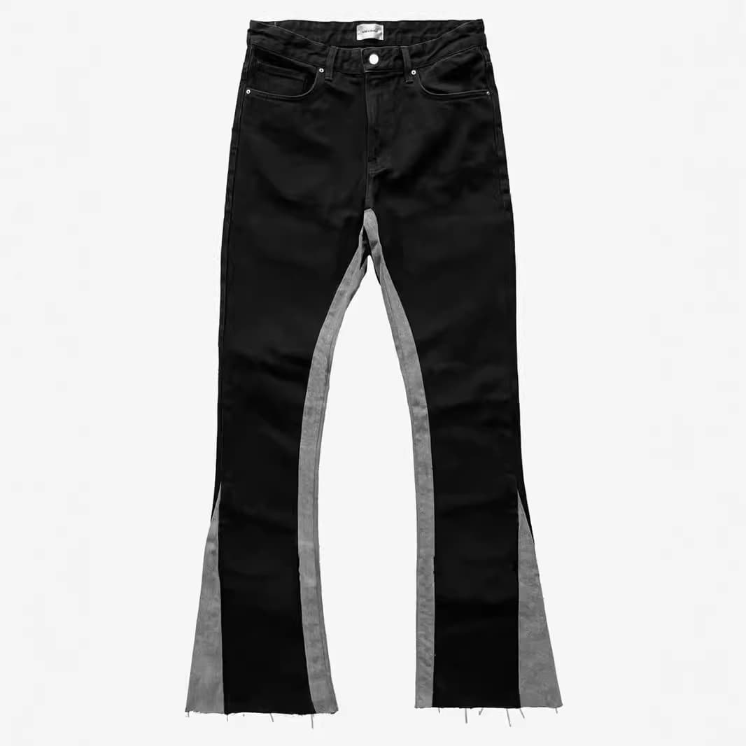 Men's Clothing Design Contrast Color Stitching Tassel Jeans Men's High Street Trend Color Matching Slim Fit Flared Trousers For Men And Women