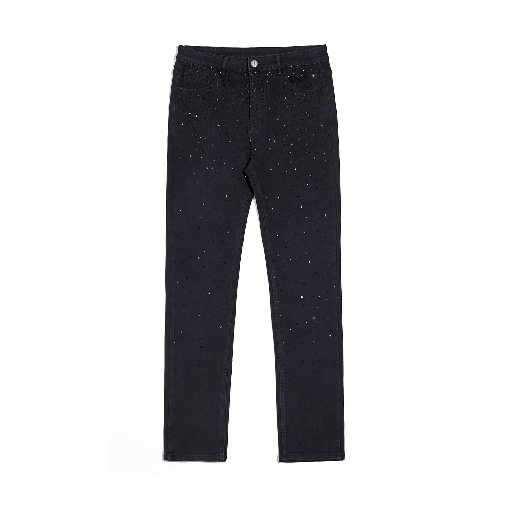 Men's Slim Fit Rhinestone Embellished Skinny Jeans High Street Style Ripped Denim Trousers
