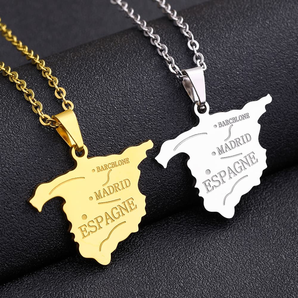 hot sale titanium steel Spain map pendant necklace fashion stainless steel fashion jewelry