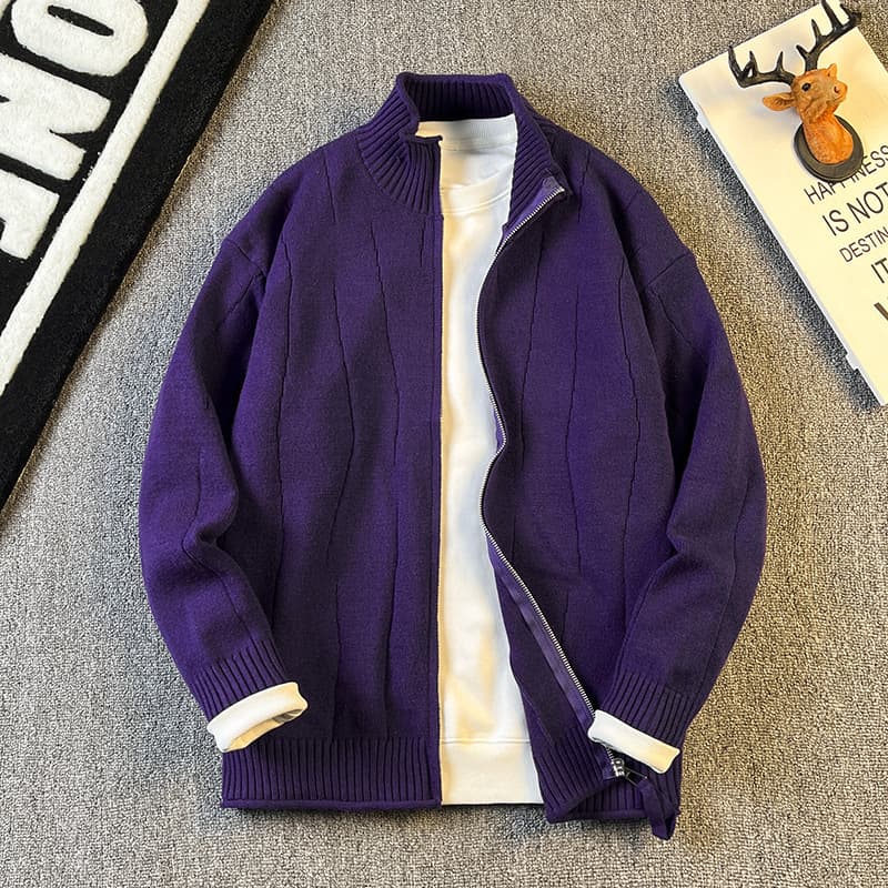New stand up collar knitted cardigan jacket for men in spring, autumn, and winter. New loose casual sweater trend for outerwear