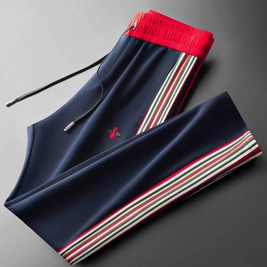 Men's Clothing Light Luxury Spring And Autumn Trendy Brand Sports Pants Striped Drawstring Sweatpants Men Embroidered Bee Straight Casual Pants Men