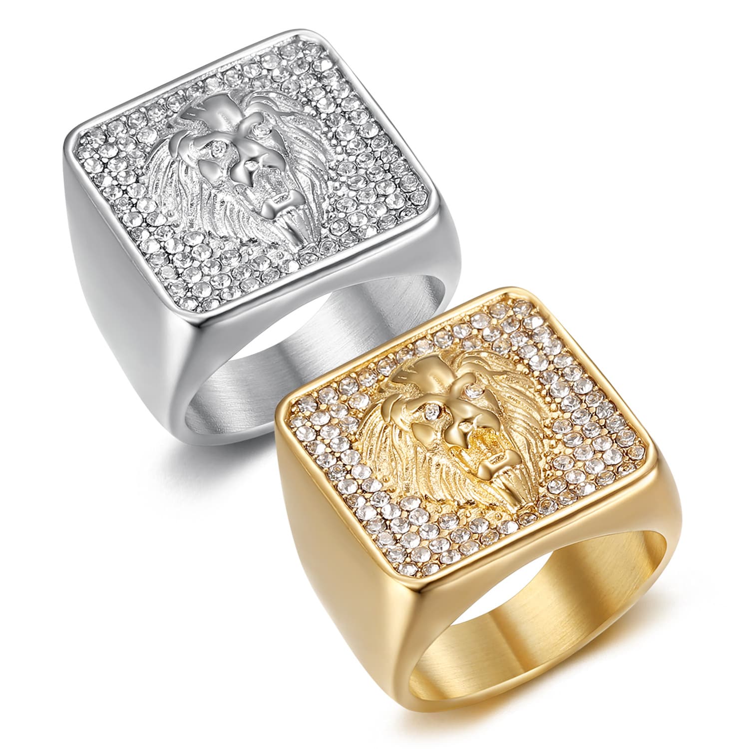 Single Rings New Hip Hop HIPHOP Jewelry Titanium Steel Gold Plated Full Diamond Domineering Lion Head Men's Ring