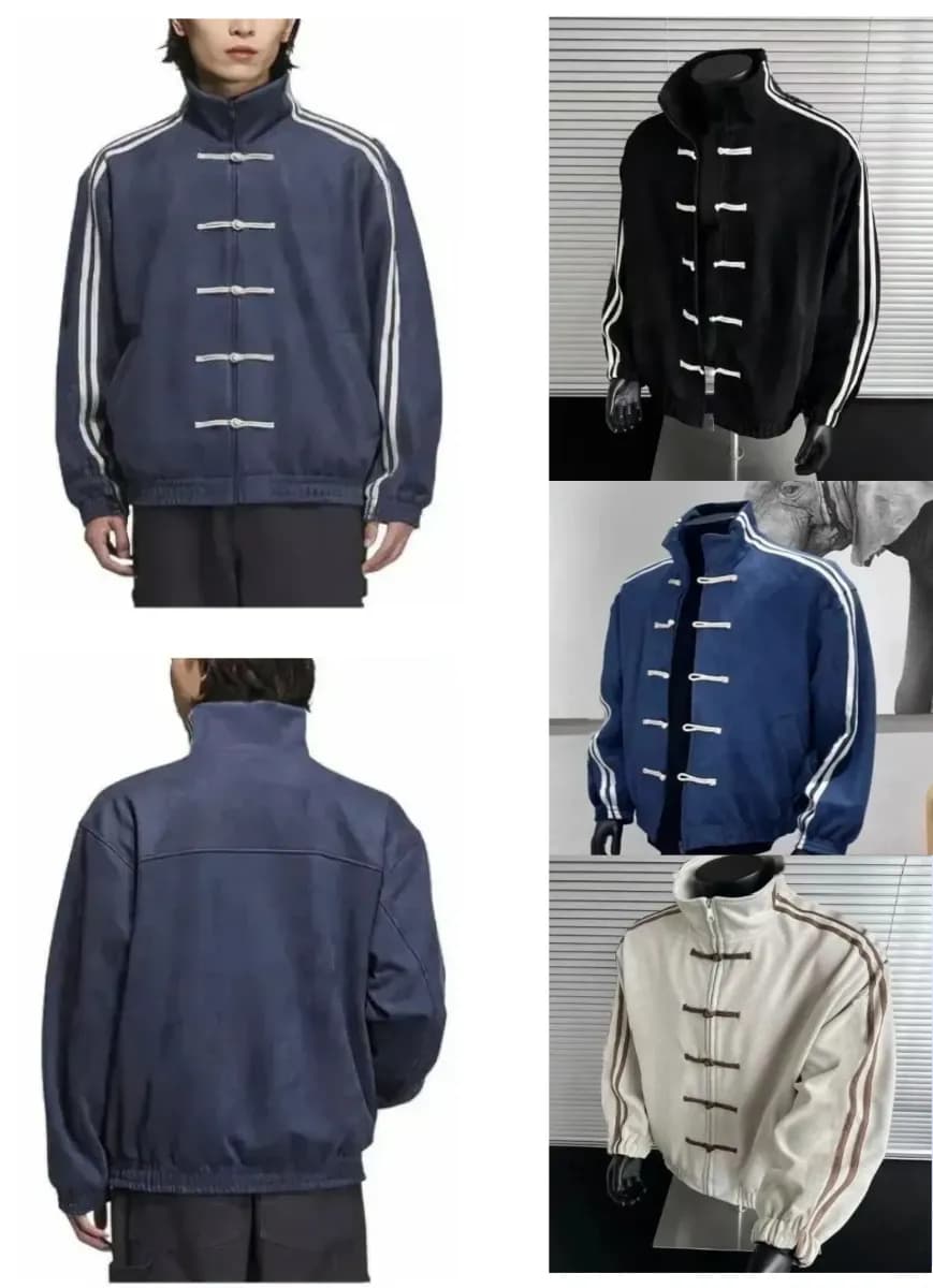 Men's Hoodies Spliced Stand Collar Jacket Spring Chinese Buttoned Fashion Retro Tang Single Breasted Tops Coat High