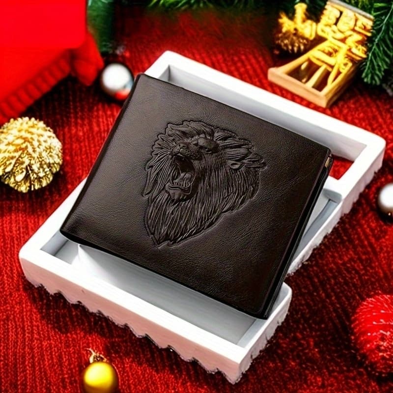 Portefeuille en cuir PU pour homme avec motif lion en relief 3D, porte-monnaie, porte-cartes de crédit, cadeau de Noël