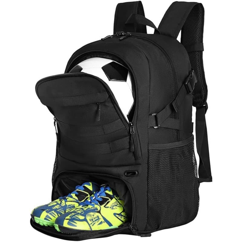 Football Backpack Black Independent Shoe Compartment Sports Backpack Oxford Cloth