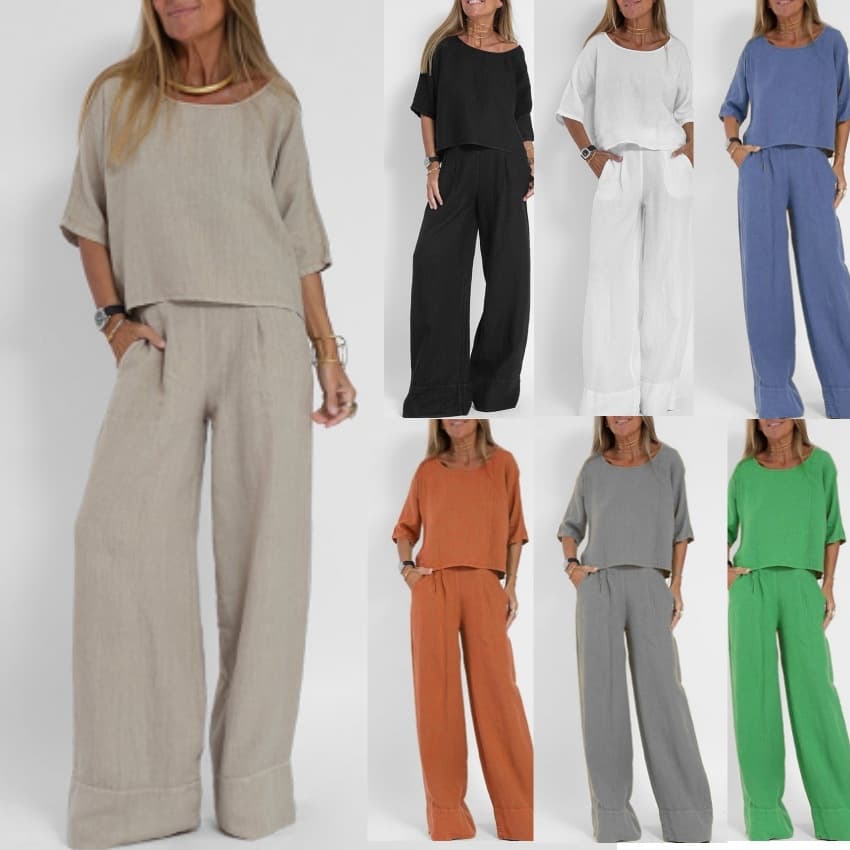 European And American Summer New Women's Casual Loose Solid Color Short Sleeve Cotton