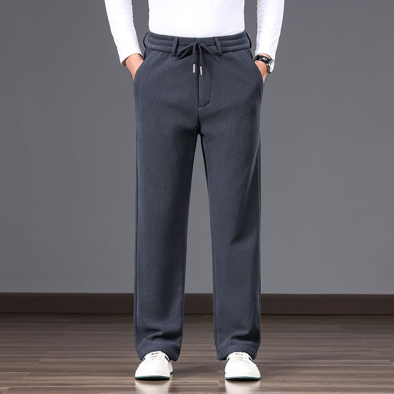 Wrinkle-Free Men's Casual Pants - Relaxed Fit Straight Leg Elastic Waist Corduroy Trousers For Middle-Aged Dad