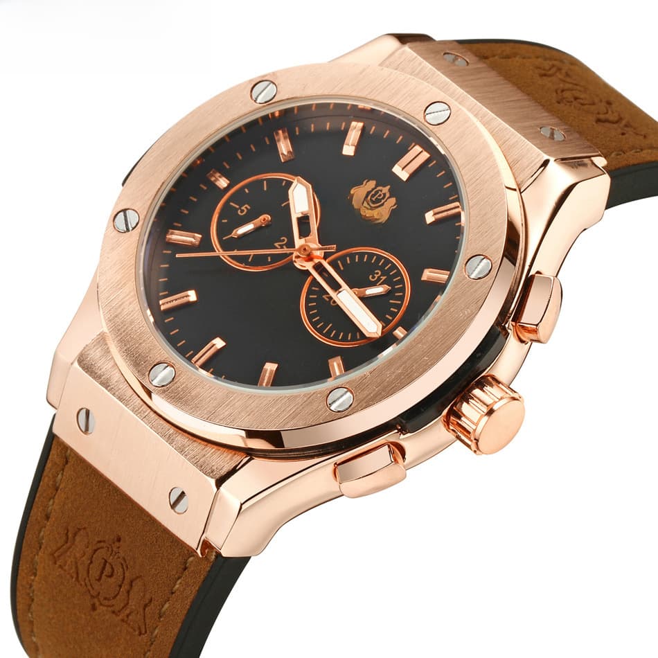 nical Multifunctional Luminous Rose Gold Tape Men's AUTOMATIC WATCH