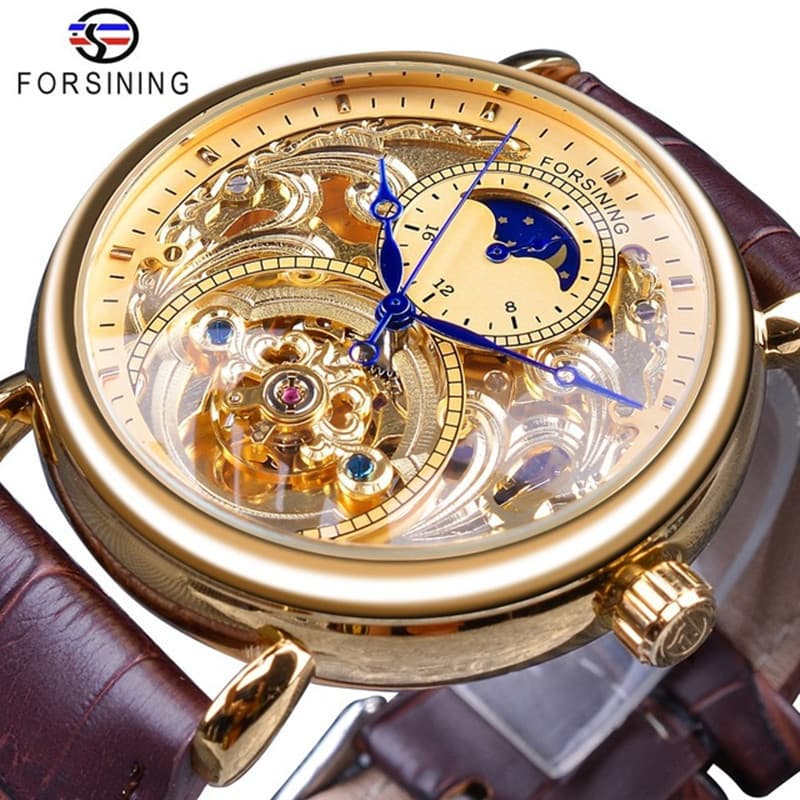 Men's Fashion Hollow-out Automatic Mechanical Watch Men's Casual Belt Wrist Watch Business Wristwatch