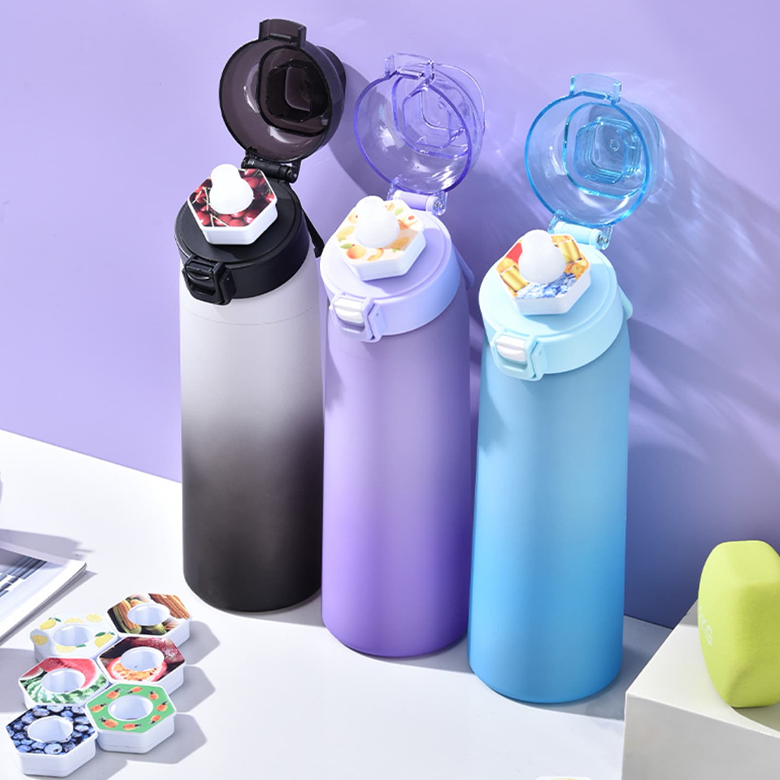 Bouteille d'eau gonflable de 700 ml, capsules aromatisées aux fruits, anti-fuite, idéale pour le sport, les voyages et la randonnée