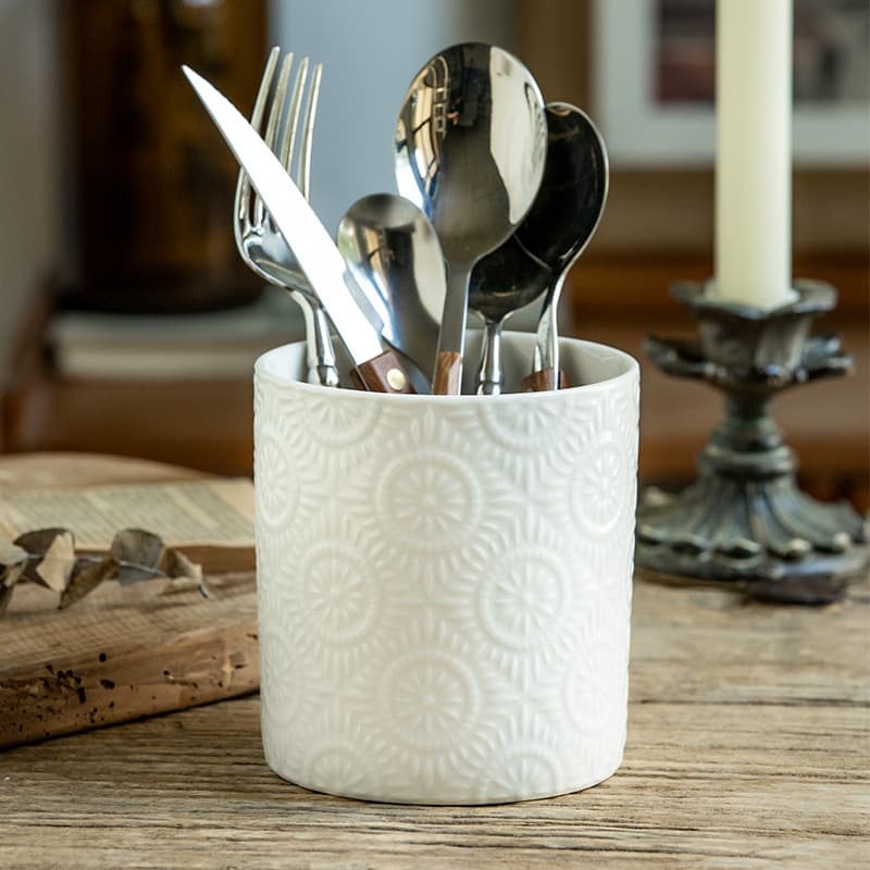 Fireworks High Value Relief Storage Jar Ceramic Chopstick Holder Knife And Fork Spoon Storage Jar Desktop Pen Holder
