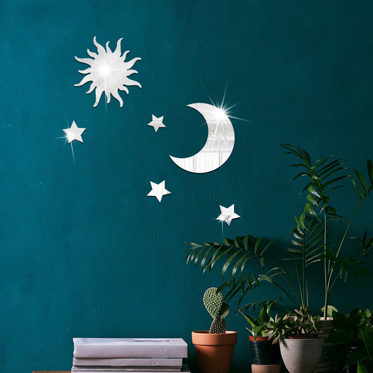 Foreign Trade Hot-Selling Star And Moon Combination 3D Self-Adhesive DIY Bedroom Living Room Custom Mirror Wall Sticker
