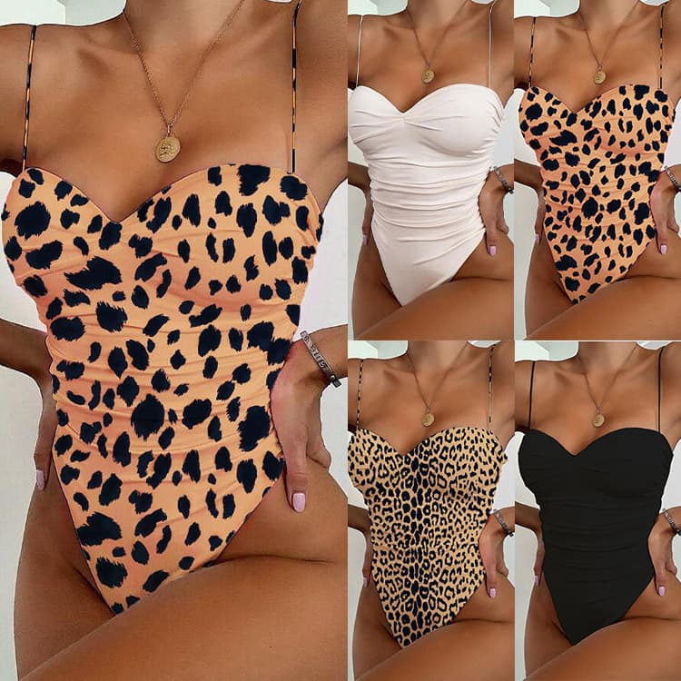 Women's one-piece swimsuit leopard print one-piece bikini