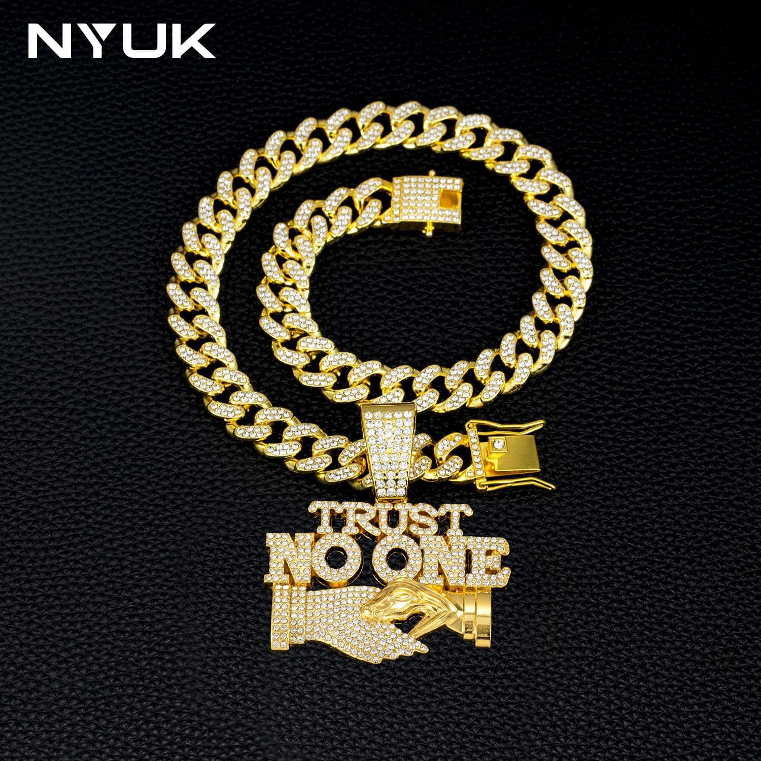 American Hot Sale Trust No One Pendant Necklace Fashion Hip Hop Cuban Chain Men's Handshake Jewelry Wholesale
