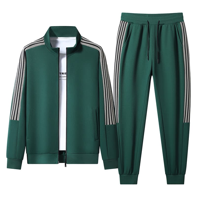Men's Clothing Men's 3-Stripe Track Suit Set Stand Collar Sweatshirt With Joggers, Casual Sportswear For Running & Gym (Grey/Black/Dark Green) - M-5XL