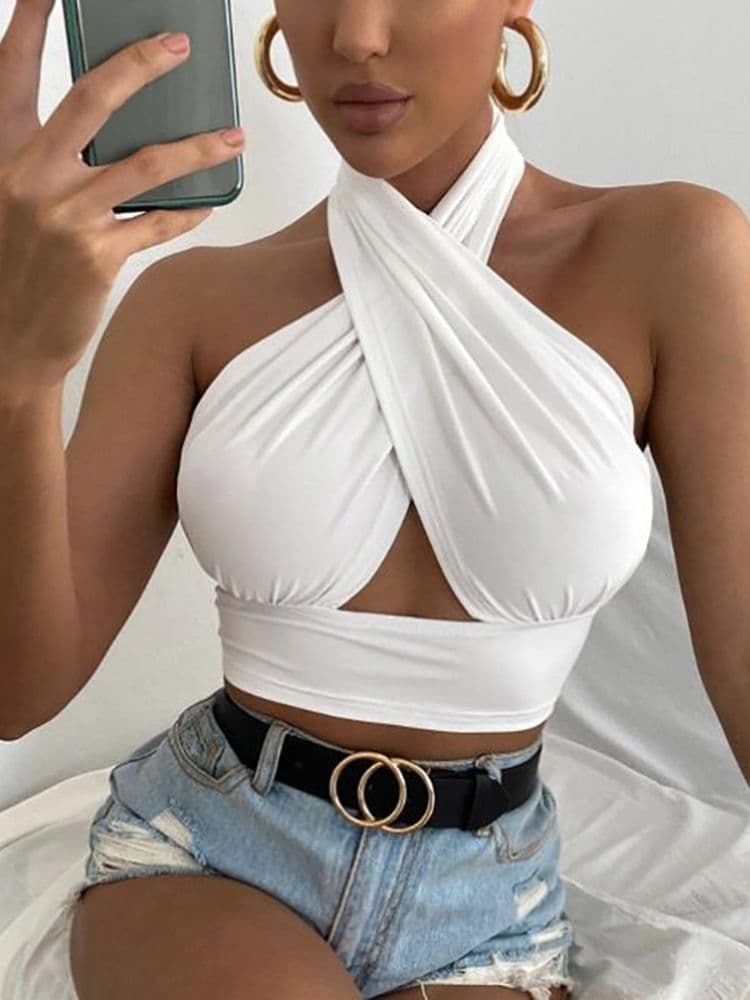 Trendy Sexy Cross Halter Neck Strap Vest For Women Summer New Pure Desire Design Niche Top