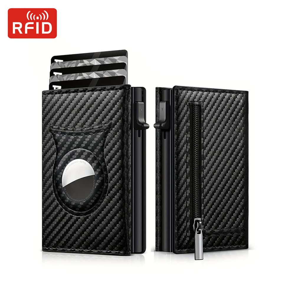 Men’s Bags Hot Selling Airtag Magnetic Card Holder Men's Wallet Carbon Fiber Multi Function Card Holder Side Push Tri Fold Wallet