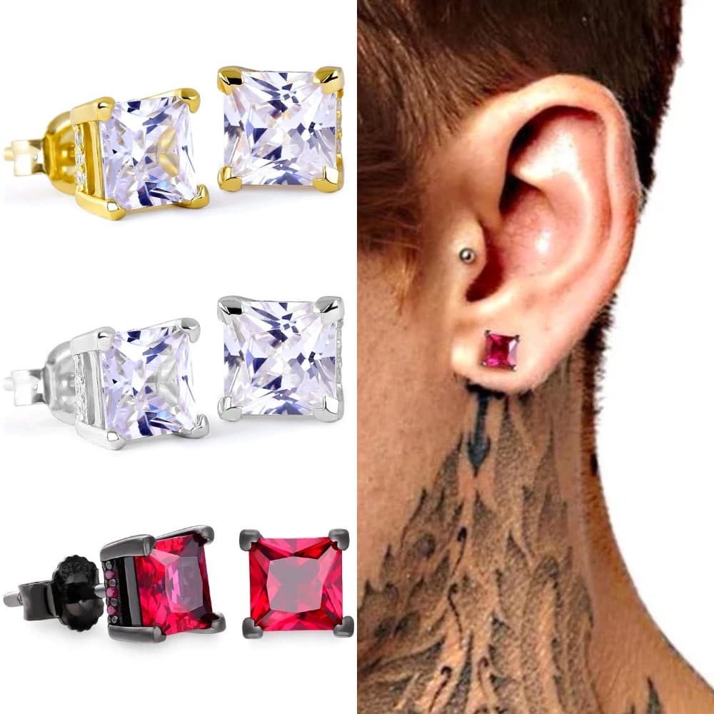Unisex popular street hip hop earrings quadrilateral micro inlaid zircon earrings men's earrings