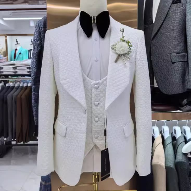 CT Men's Jacquard Suit For Wedding Casual Host 3-Piece Set 3 Pics