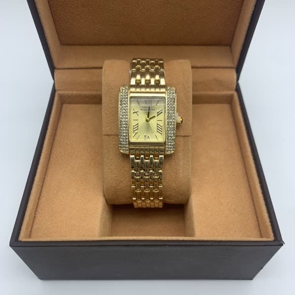 Montre carrée pour femme avec diamants, boîtier en acier inoxydable doré, étanche, à quartz, cadrans multicolores.