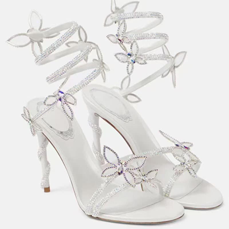 Women's Shoes Summer High Heels Snake Style Strappy Sandals Open Toe Stiletto Heels Rhinestone Bow Heeled Sandals
