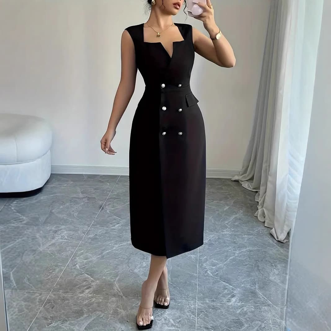 Women's Clothing Summer New Temperament V Neck Dress Slim Waist And Age Reducing Slit Skirt
