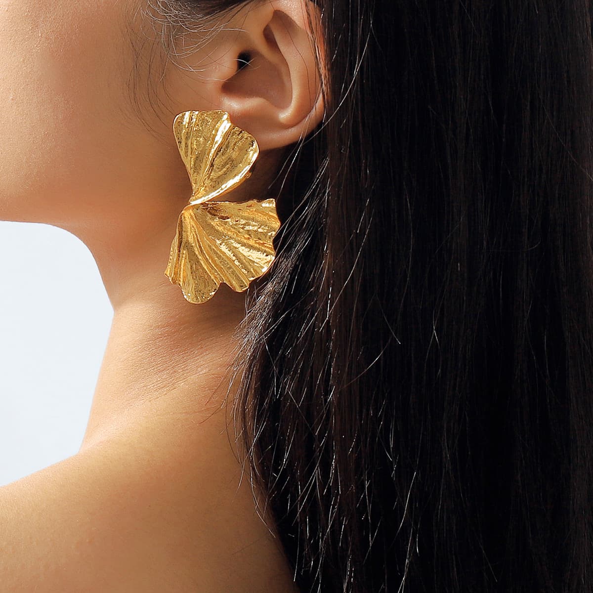 E11875 Creative Ginkgo Design ZA Fashionable Exaggerated Geometric Fan Leaf Earrings