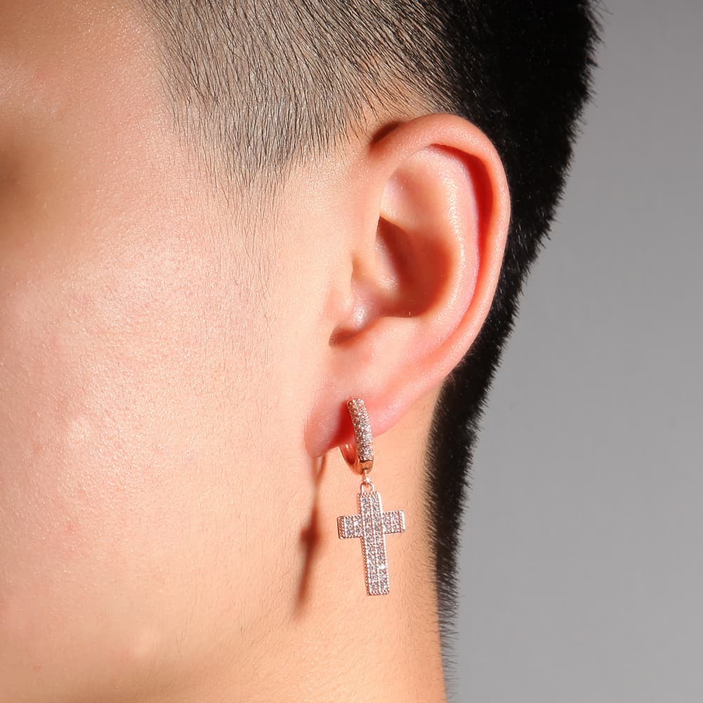 ​​Women's & Men's Fashion Cross Pendant Earrings With Zircon Stones - Hip Hop Geometric Style Jewelry In Gold, Silver & Rose Gold​​