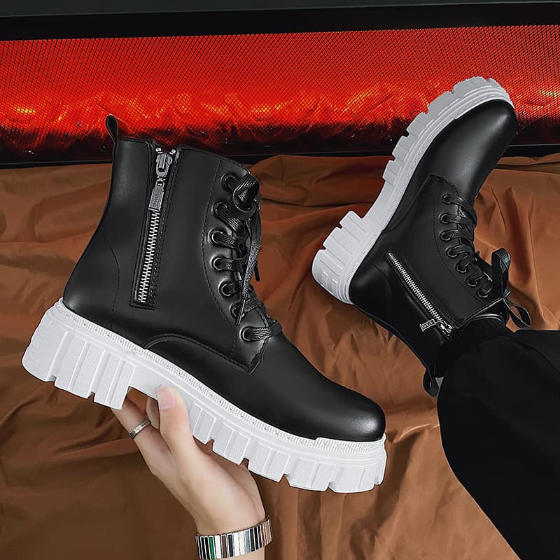 Men's Shoes Martin boots men new side zipper work shoes leather high top boots autumn and winter men's shoes