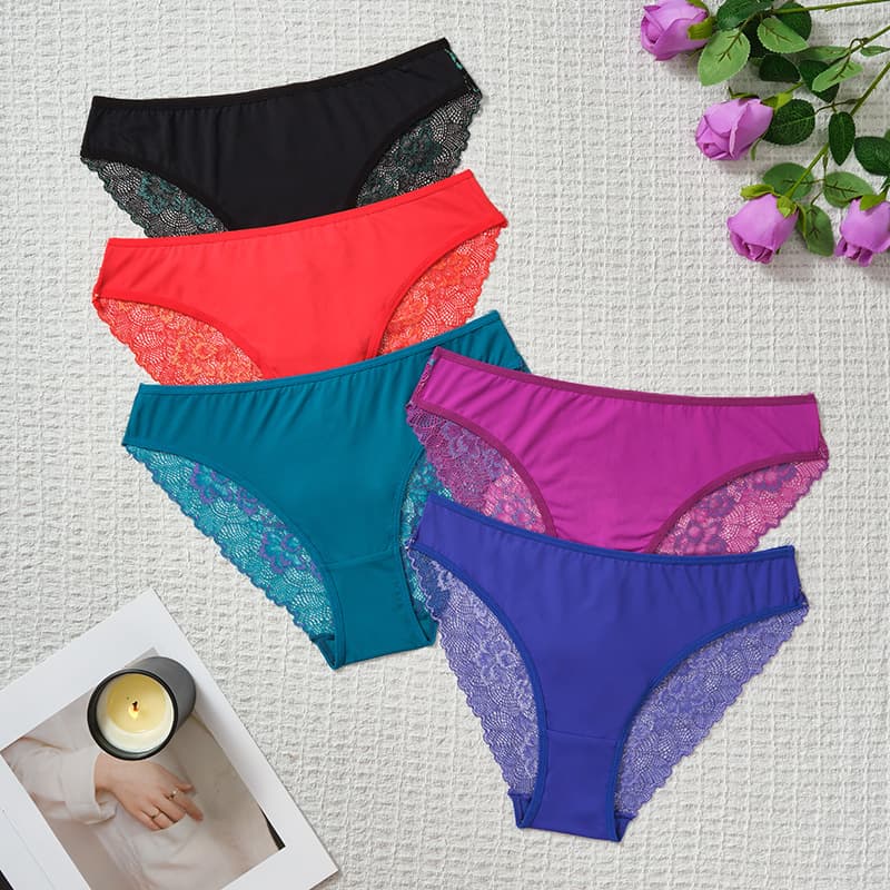new Women's Underwear Lace Splicing Small Floral Slippery Material Half Hip Comfortable Breathable European And American Low Waist Underwear