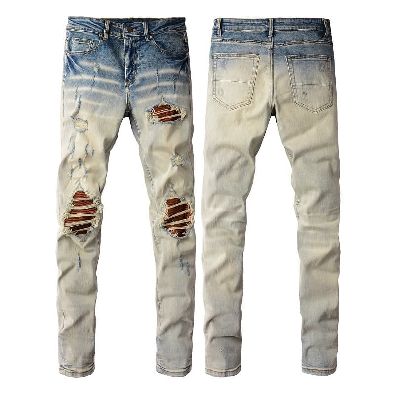 European And American Street Tide Ripped Retro Men's Jeans Tide Brand High Street Slim-fitting Small Feet Men's Jeans Cross-border 887