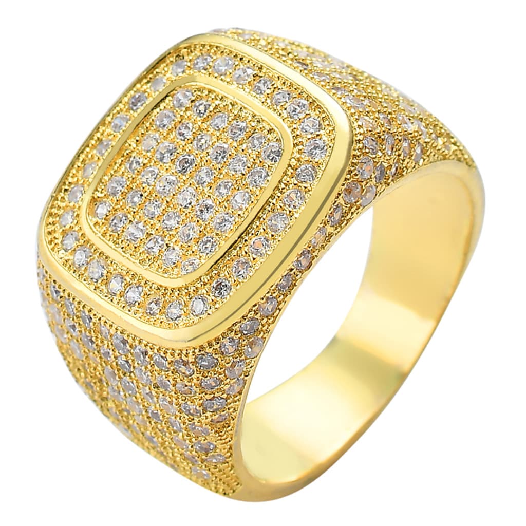 Gold-Plated Micro-Paved Hip-Hop CZ Men's Full Diamond Ring