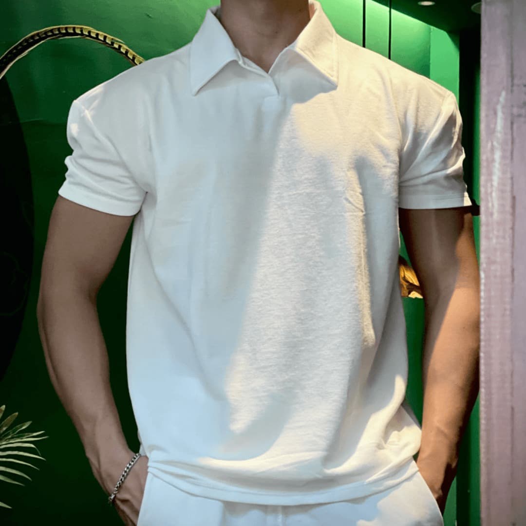 Contemporary Chinese-Inspired Men's Polo Shirt Breathable Stretch Short Sleeve Henley Collar Top in M-3XL Sizes