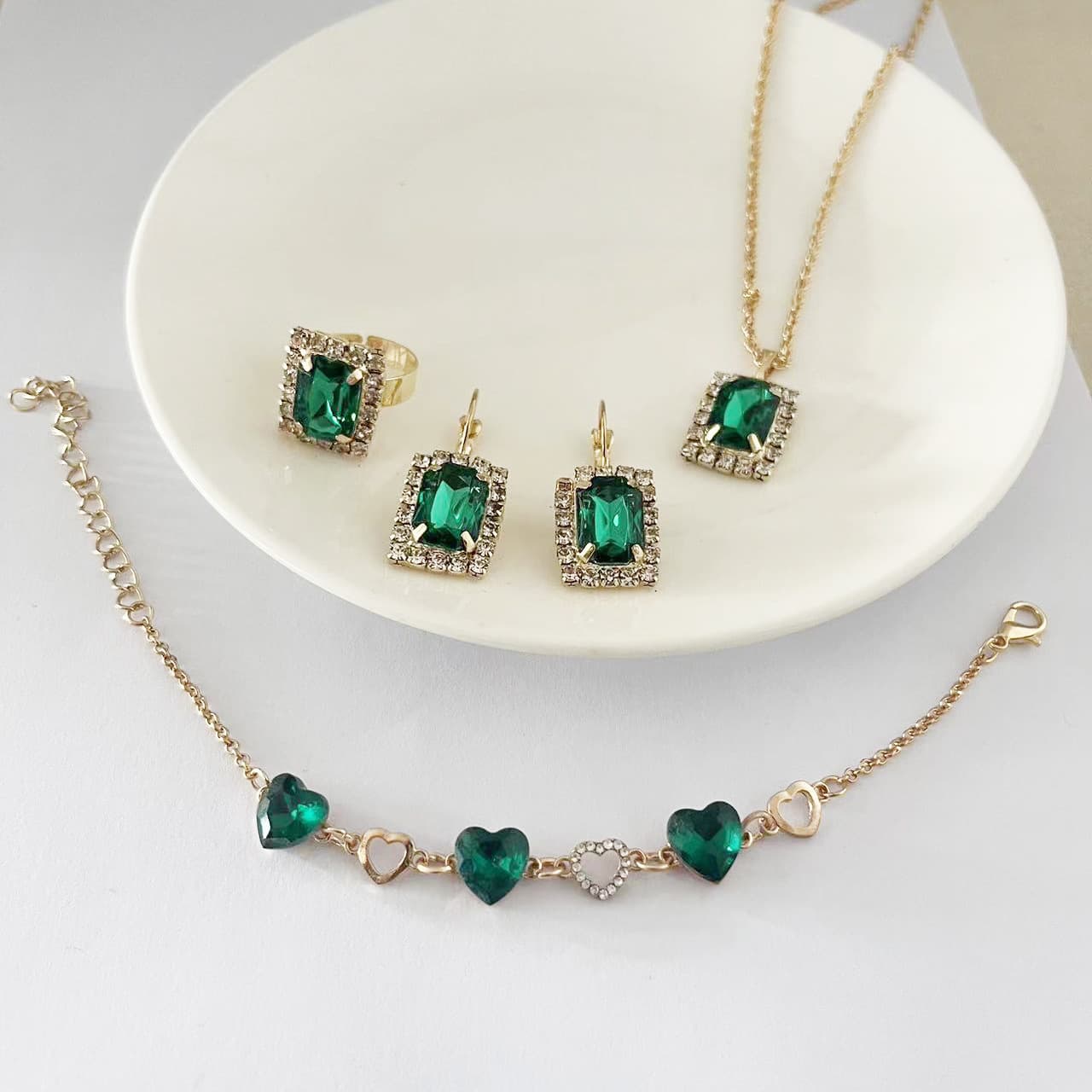 Crystal bridal necklace earrings ring bracelet set wedding dinner jewelry accessories