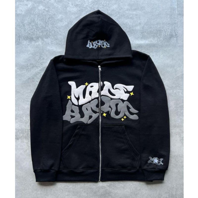 Zipper hoodie with 9.6 letter print