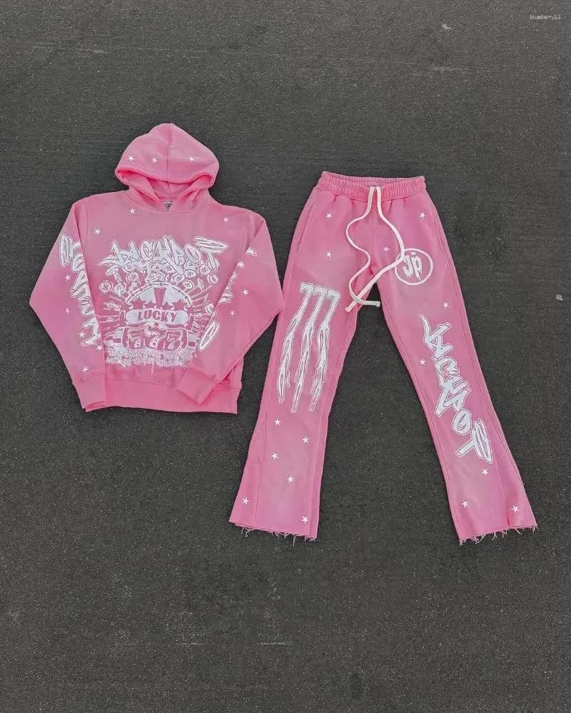 Men's Hoodies Gothic Men Sweatshirts And Sweatpants Two Piece Winter Tracuit Casual Pants Sportswear Sets Y2k Streetwear