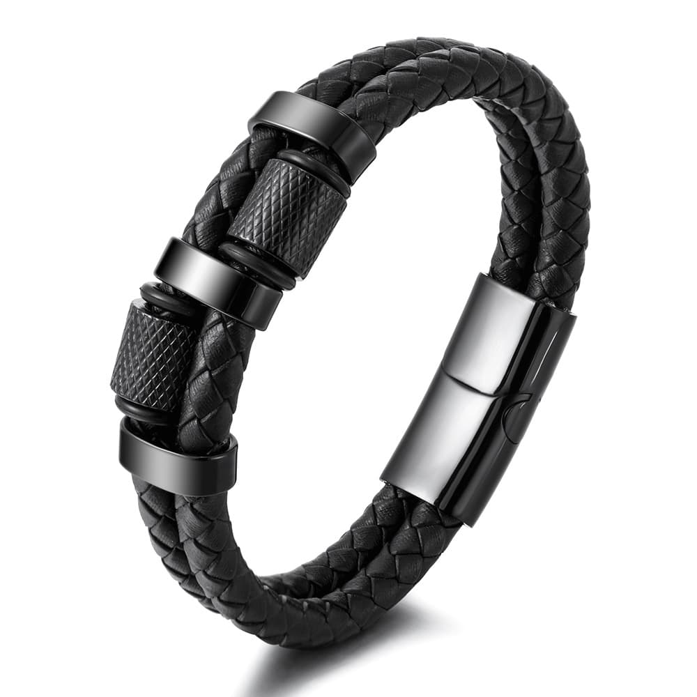 Men's Jewelry Multi Layer Leather Double Layer Braided Genuine Leather Bracelet Stainless Steel Magnet Buckle Bracelet Creative Punk Leather Bracelet