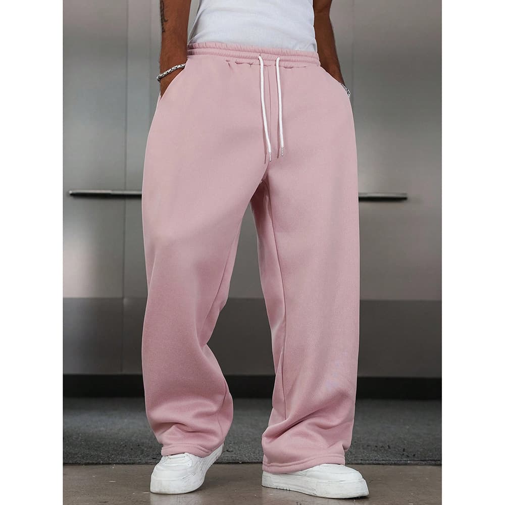Pantalon de survêtement coupe droite pour homme – Coupe large décontractée avec cordon de serrage (noir/gris/rose, S-XXXL, lavable en machine)