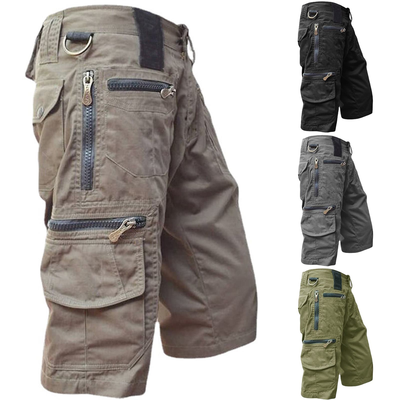Weizhifu Capri Pants Solid Color Multi Pockets Summer Relaxed Fit Straight Cargo Shorts Streetwear