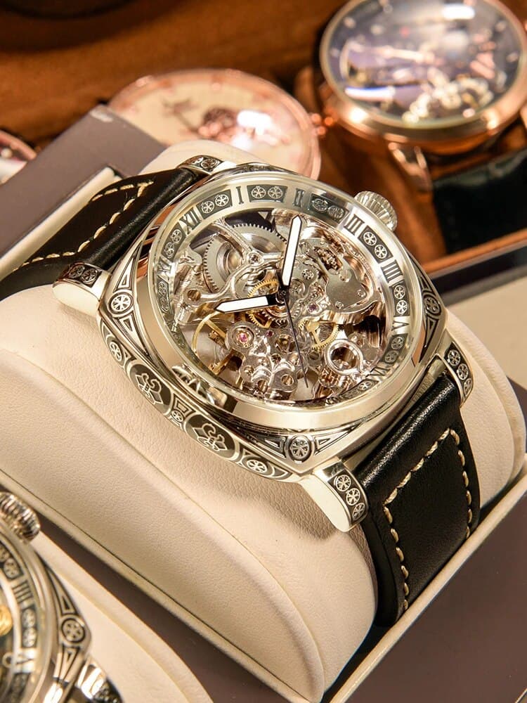 Fully Automatic Men Watches Skeleton Fashion Mechanical Wristwatch Luminous MAN WATCH Business Leather Band Reloj Hombre