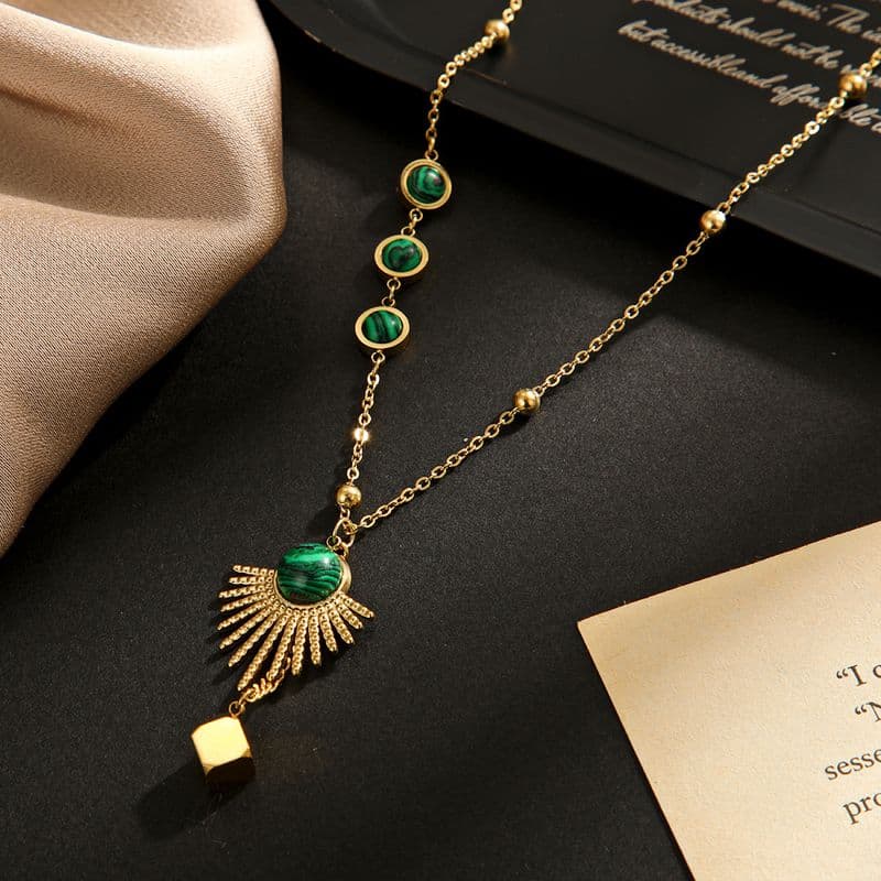 Fan-shaped necklace with female niche design, high-end sense, square stainless steel pendant trend