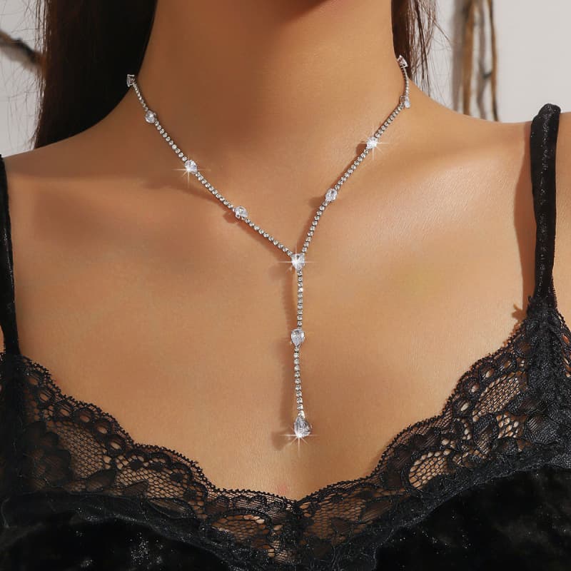zircon shiny ladies earrings necklace wedding bridal dress accessories fashion temperament jewelry