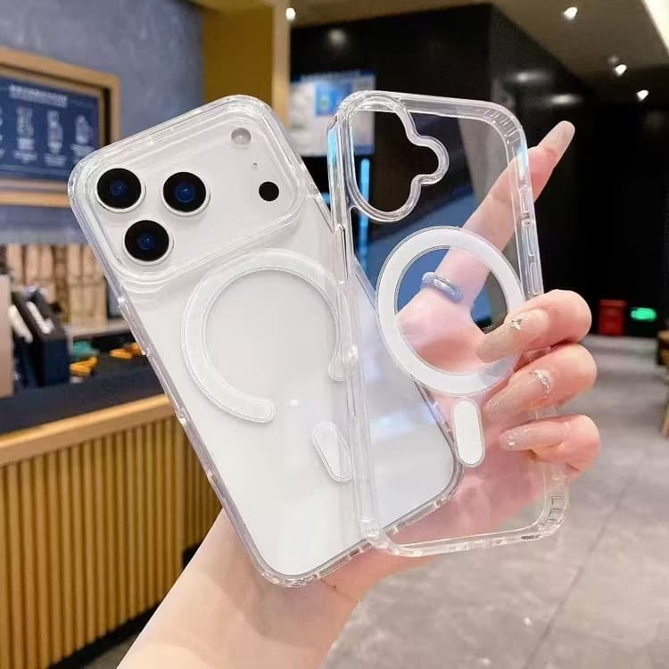 Magnetic Case For Iphone Wireless Charging Transparent Clear Phone Casing Back Cover For 17 Pro Max 16 15 14 13 12 11