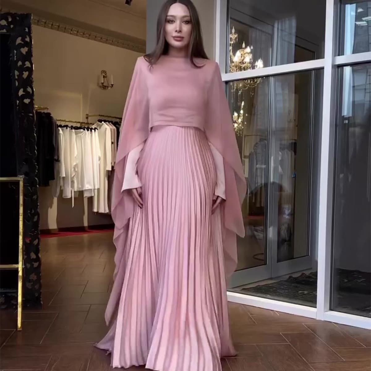 Women's Clothing autumn new pink pleated temperament waist long sleeved dress suit for women