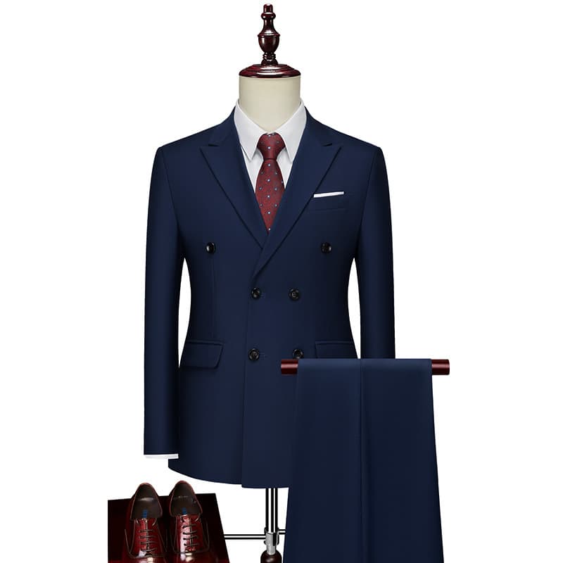 CT 2025 Autumn New Men's Business Casual Suit Double-Breasted Two-Piece Solid Color Jacket